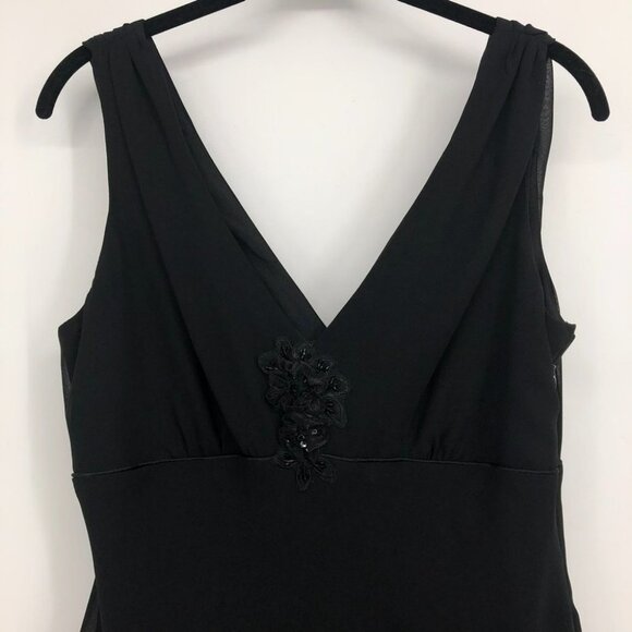 Lori Ann Montreal Vintage Black sleeveless tiered midi  dress sequin broach 8 - Picture 3 of 16